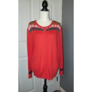 ModCloth Plus Size 2X Polka Dot Rainbow RED Long Sleeve Cardigan